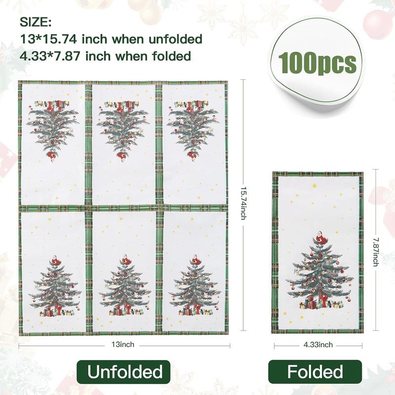 Tamone 100PCS 3-Ply Green Christmas Napkins - Christmas Tree Napkins Disposable - Premium Quality Green Dinner Napkins Soft and Absorbent - Image 2